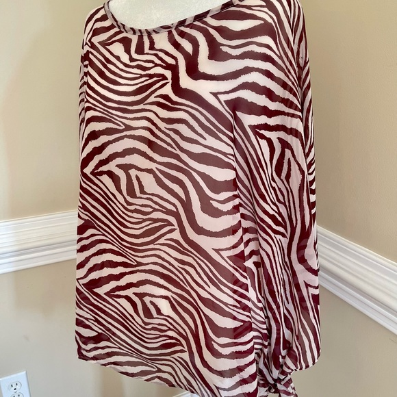Blue Myth Zebra Blouse, Size Large, Kimono Sleeves, Caftan Style, Sheer, Loose - Picture 8 of 10